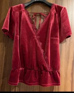 Abercrombie & Fitch 赤 ベルベット Vネック 半袖 Sのサムネイル