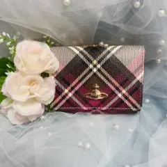 VivienneWestwoodチェック柄 三つ折り財布 ピンク/ブラック