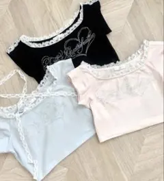 evelyn ラインストーンショートTシャツ
