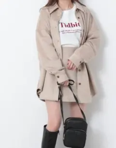 【Heather】フェイクススエードBIGシャツ　Freesize　ベージュ