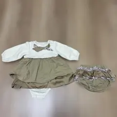 80cmワンピース、ロンパース、アイボリー/カーキ ワンピースセット