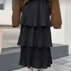 SHEIN レイヤード フリル裾 Aライン ミドル丈スカート