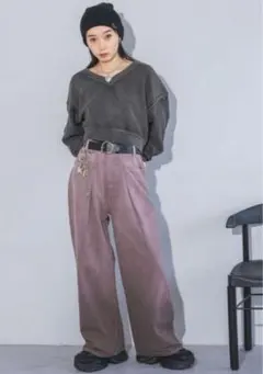 JEANASISタックワイドパンツ パープル Mサイズ