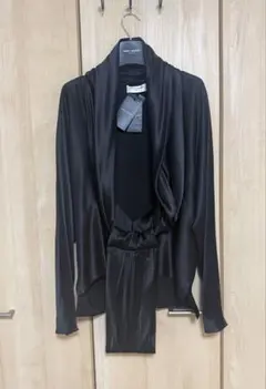 Saint Laurent ドレープブラウス ブラック サテンのサムネイル