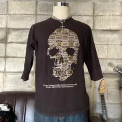 英文字 龐克風 七分袖 骷髏 圓領長袖T恤 頹廢 平成 兄系