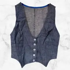 デニムベスト ジレ ショート丈 【XS相当】 タイトめ 美シルエット 古着