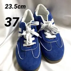 青色スエードスニーカー ホワイトストライプ サイズ37 日本の場合23.5
