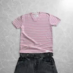 y2k pink border vneck tee grunge cboyのサムネイル