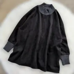 黒✕グレー デザインニット オーバーサイズ ハイネックニット XL