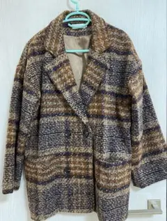 ダブルブレストコート ブラウンチェック