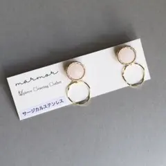 No.1475 キラキラ　ホワイト　2way ピアス　サージカルステンレス