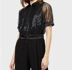 新品 EMPORIO ARMANI スパンコール チュール ジップアップブルゾンのサムネイル