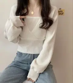 美品！オフショル風スクエアネックドルマンニット