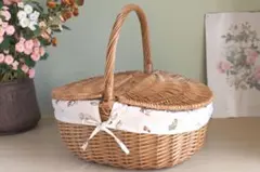 マニー ローズ　ふた付きパニエ バスケット ピクニック　小物入れ　収納　新品 Amazon.co.jp: マニー ローズ ふた付きパニエ バスケット