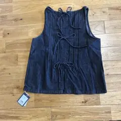 定価15400円　オブレクト　デニム後ろリボンノースリーブ　ブラックデニム