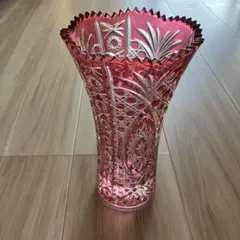 クリスタル ダルク 花瓶 ルビー 切子 ルビークリスタル フラワーベース