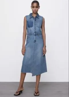 ZARA デニム ノースリーブ ワンピース