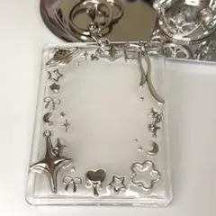 トレカキーホルダー デコ トレカケース レジン (シルバー 宇宙 ver)
