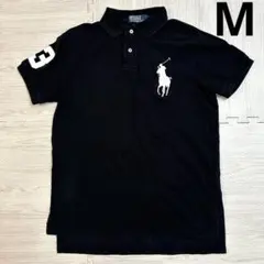 ポロ ラルフローレン ポロシャツ ブラック M相当 ナンバリング 刺繍 ポニー
