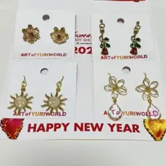 未使用　ピアス　大ぶり　花　ハンドメイド　セット　派手　ゴールド　美品