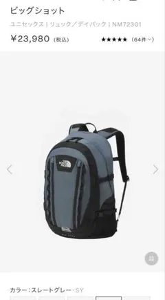 THE NORTH FACEノースフェイス ビッグショット　グレー