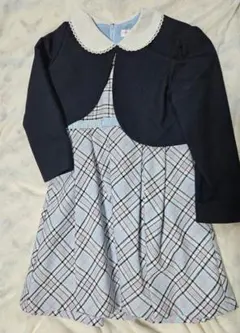 ネイビーと水色のチェック柄フォーマルドレス 130cm