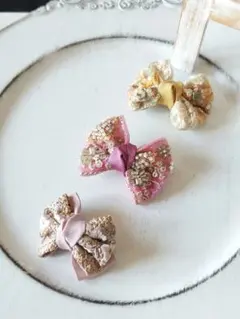 ドッグ用 バレッタ☆3種set インド刺繍リボン 犬リボン バレッタ パステル系