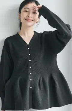 美品！　coca コカ　Vネック　ペプラム　カーディガン　黒　トップス　長袖　L