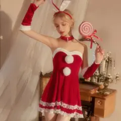 バニー サンタ　コスプレ　ワンピース　クリスマス　 コスプレ　セクシー　可愛いのサムネイル