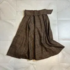 美品✾CECIL McBEE ベルト付 チェックスカート ブラウン M フレア
