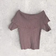 グレイル　ニット　薄紫　オフショルダー　リブ編み　セーター　半袖　カジュアル