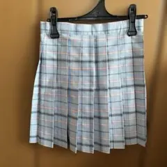 水色ピンクチェック　プリーツミニスカート　制服コスプレ