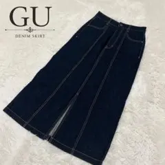 GU デニムロングスカート S インディゴ ハイウエスト Aライン ロング丈のサムネイル