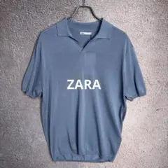 ZARA ザラ 半袖ポロシャツ シルク混 ブルー Lサイズ