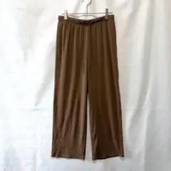 ジーユー リブプルオンパンツ M ブラウン系 ワイドパンツ イージーパンツ