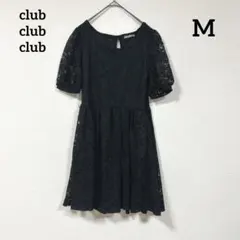club club club 半袖 レース柄ミニワンピース パフスリーブ