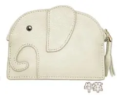 象　ミニ財布　牛革　キーケース　ホワイト　薄型