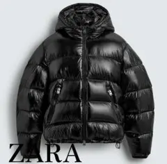 美品ZARA ブラック フード付きダウンジャケット