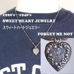 30s　スウィートハートジュエリー　WW2　シルバー 波　両面　navy 　鳥
