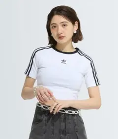 adidas クロップド丈 半袖Tシャツ ホワイト サイズS