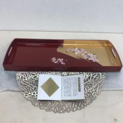 箔一 漆器盆 はなごろも 金彩 桜 長手盆 溜塗り 紀州漆器 箱付 金沢箔 金箔