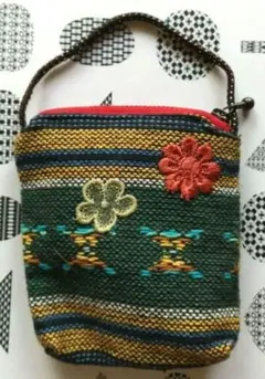 ハンドメイド ポーチ ミニバック ボーダー 織り