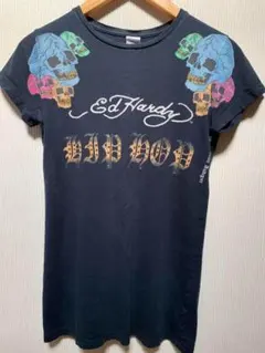 エドハーディーレディースTシャツ　スカルプリント　綿100％　ラインストーンのサムネイル