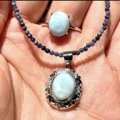 FEB28-CC●ラリマーペンダントトップ　リングセット●