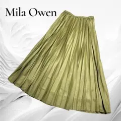 【美品】ミラオーウェン ランダムプリーツスカート　オリーブ サテン風 ゴム M