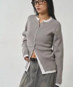 WHO’S WHO gallery レイヤードヘンリーナローカーデ グレー リブのサムネイル