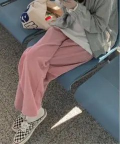 コーデュロイ ワイドパンツ ピンク イージーパンツ