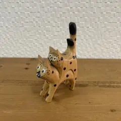 バリ猫 親子 木彫り 猫 置物 2匹セット