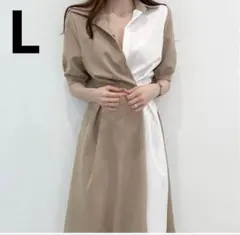 ワンピース シャツワン レディース 半袖 夏 きれいめ バイカラー 秋 春 L