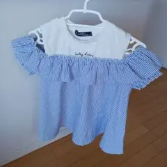 Dolly Ribbon フリルオフショルダーTシャツ 140